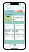 Smartphone zeigt Schlauplatz der KidsDoc-App mit Video-Empfehlung und Wissenskiste-Kategorien für Elternthemen